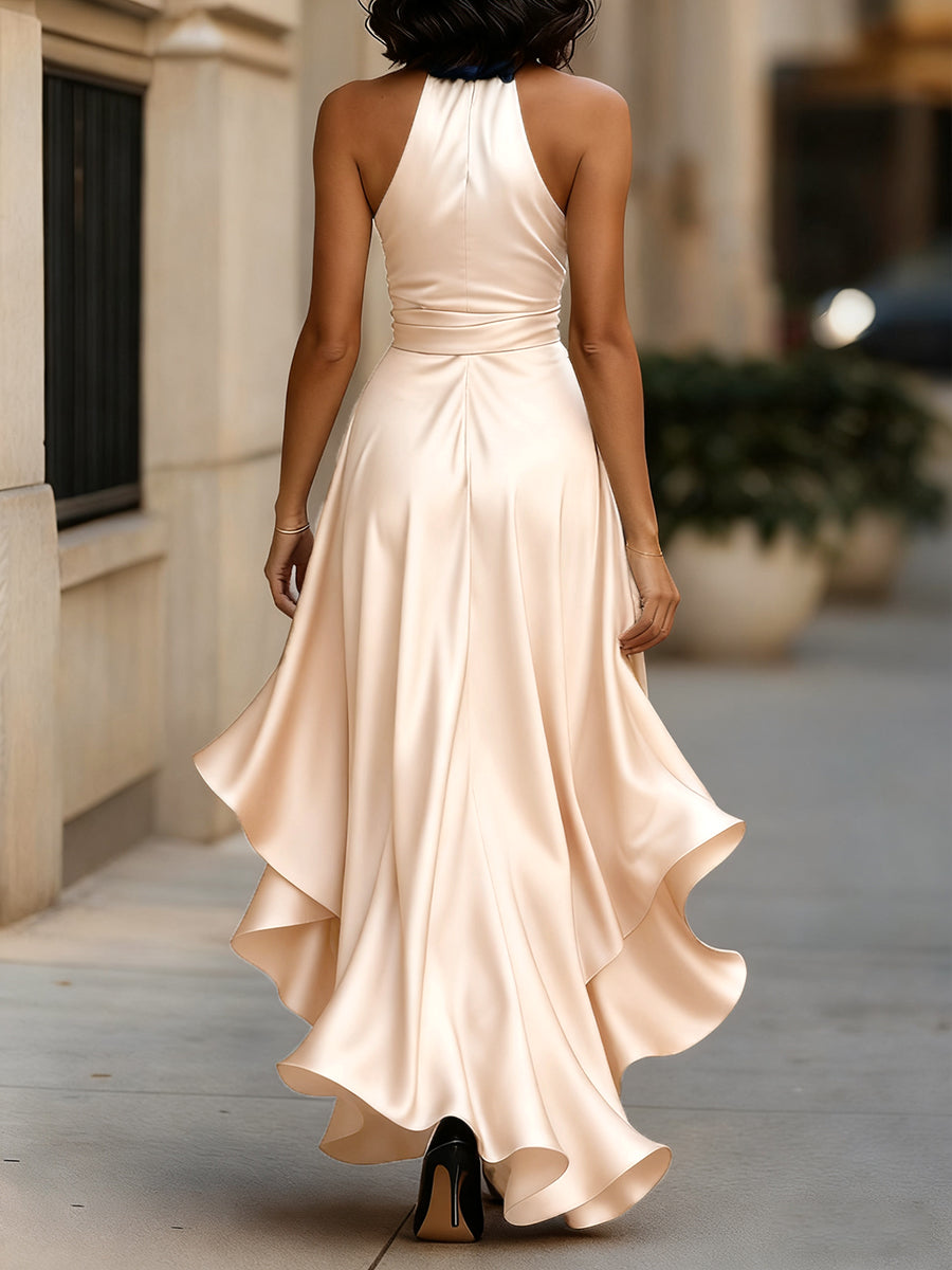 Women's Halter Maxi Dress Ruffle Hem