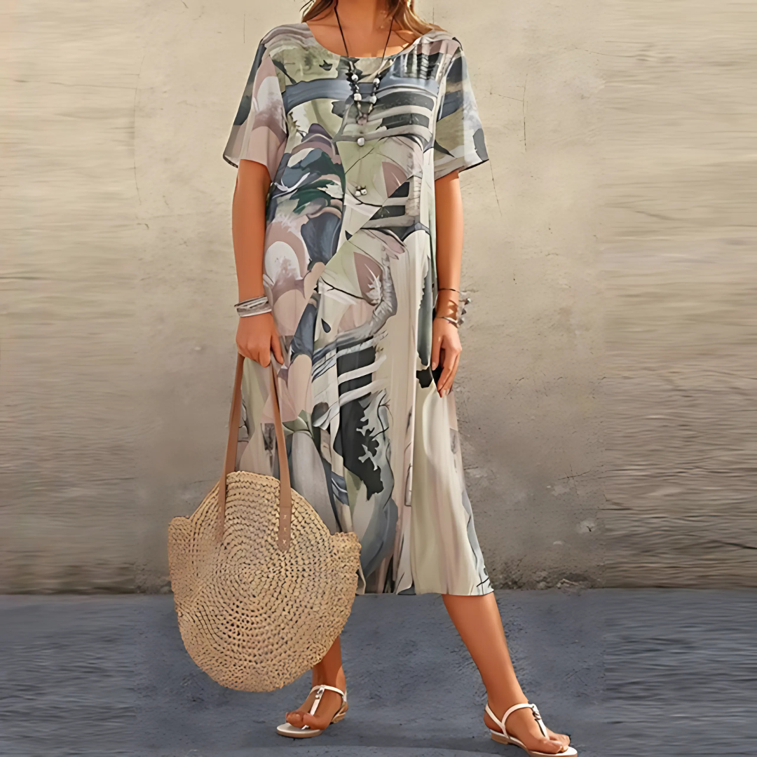 Women's Floral Dress Short Sleeve V-Neck Midi Casual Summer