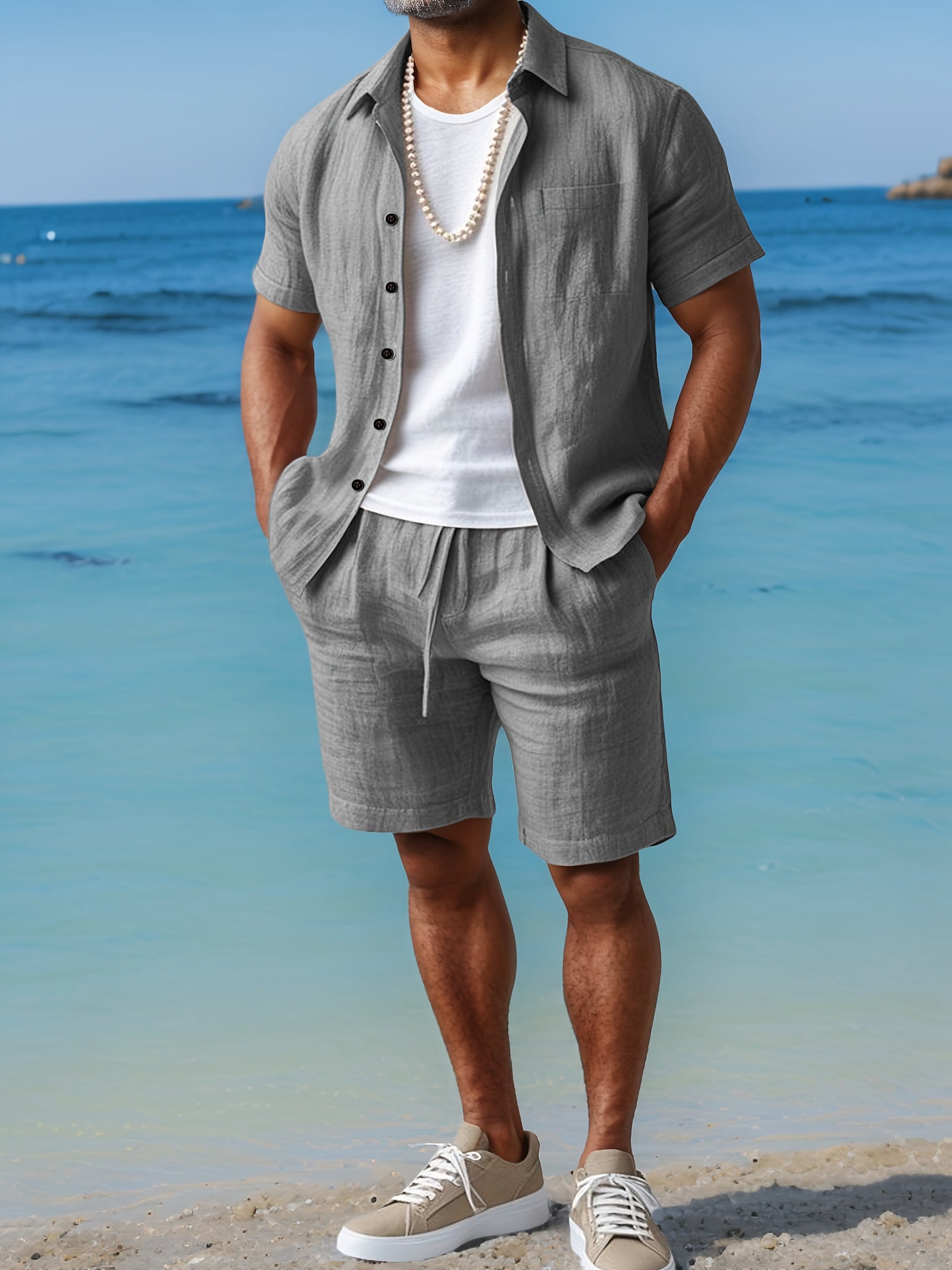 Men's Linen Shirt & Shorts Set – Regular Fit Short Sleeve Co-ord
