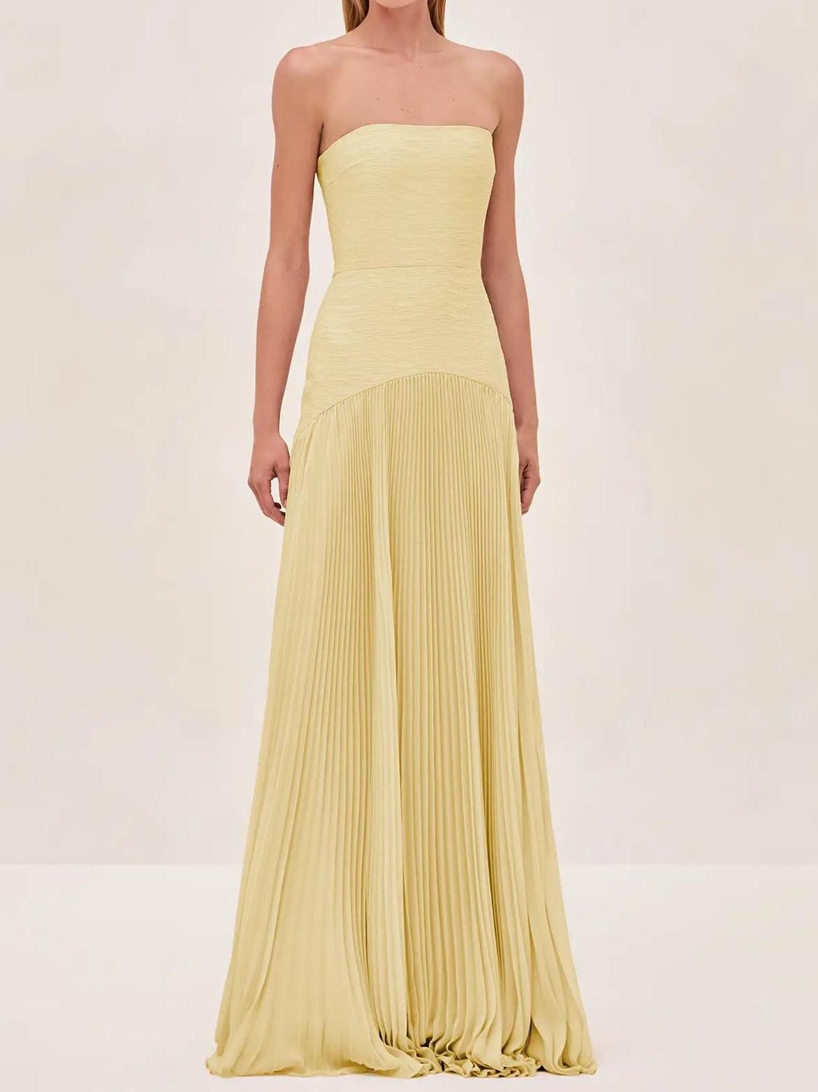 Women's Maxi Dress Strapless Pleated Formal Evening Gown