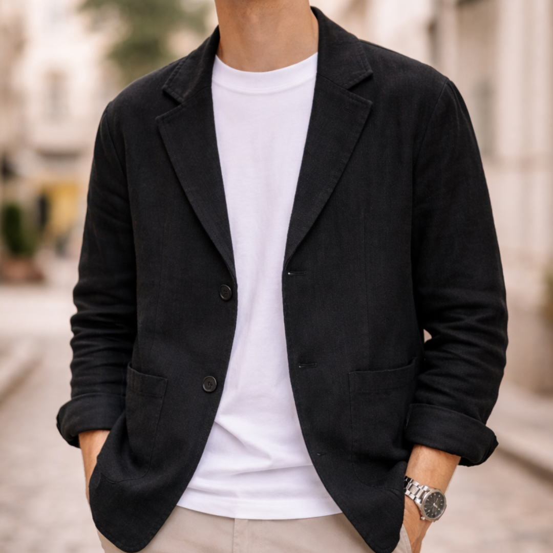 Men's Linen Blazer Lightweight Two Button Casual Jacket