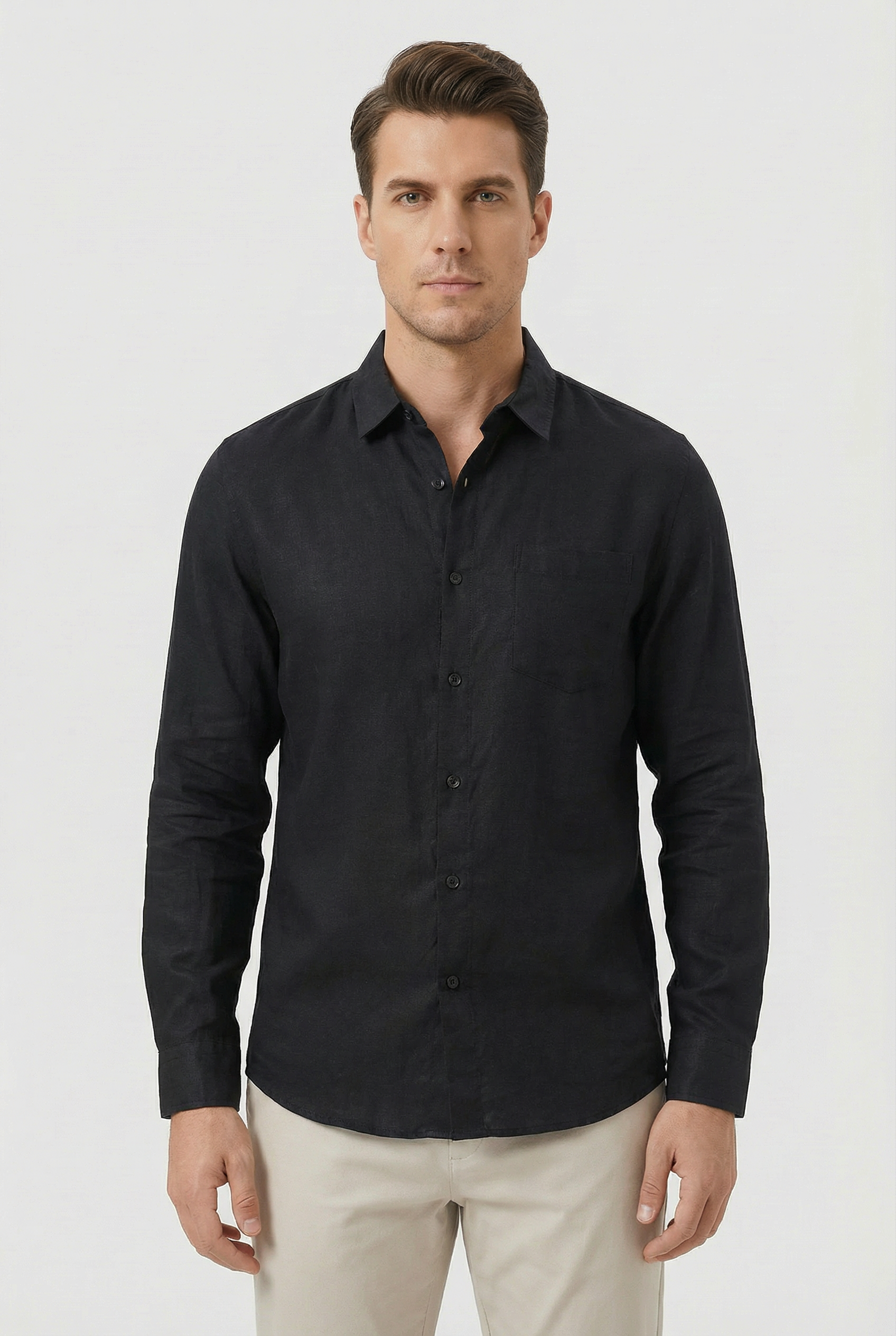 Men's Linen Shirt Lightweight Long Sleeve Relaxed Fit