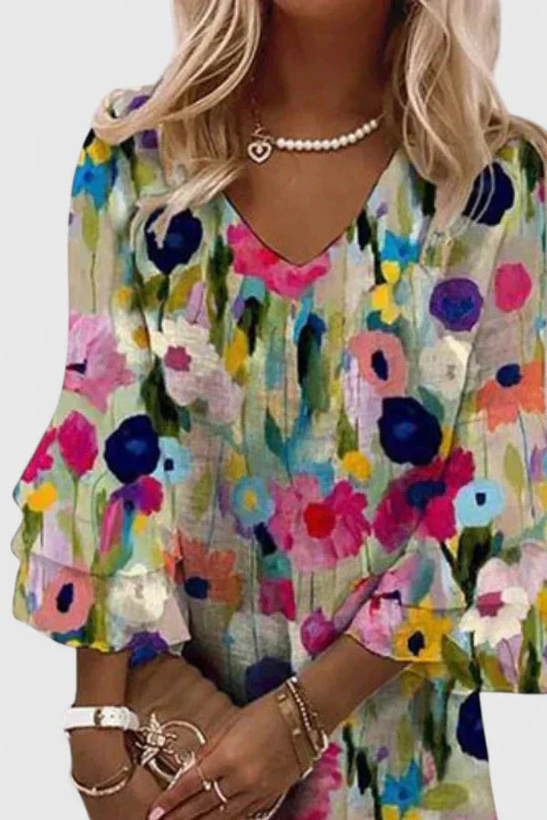Women's Mini Dress V-Neck Short Sleeve Floral Print Casual