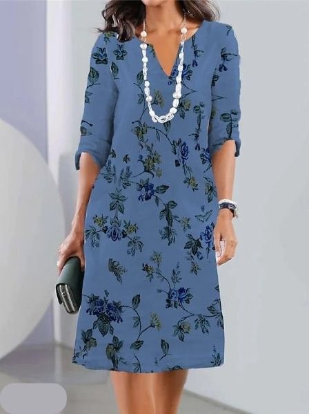 Women's Floral Print Double Tunic Dress - Short Sleeve, Casual Summer Wear