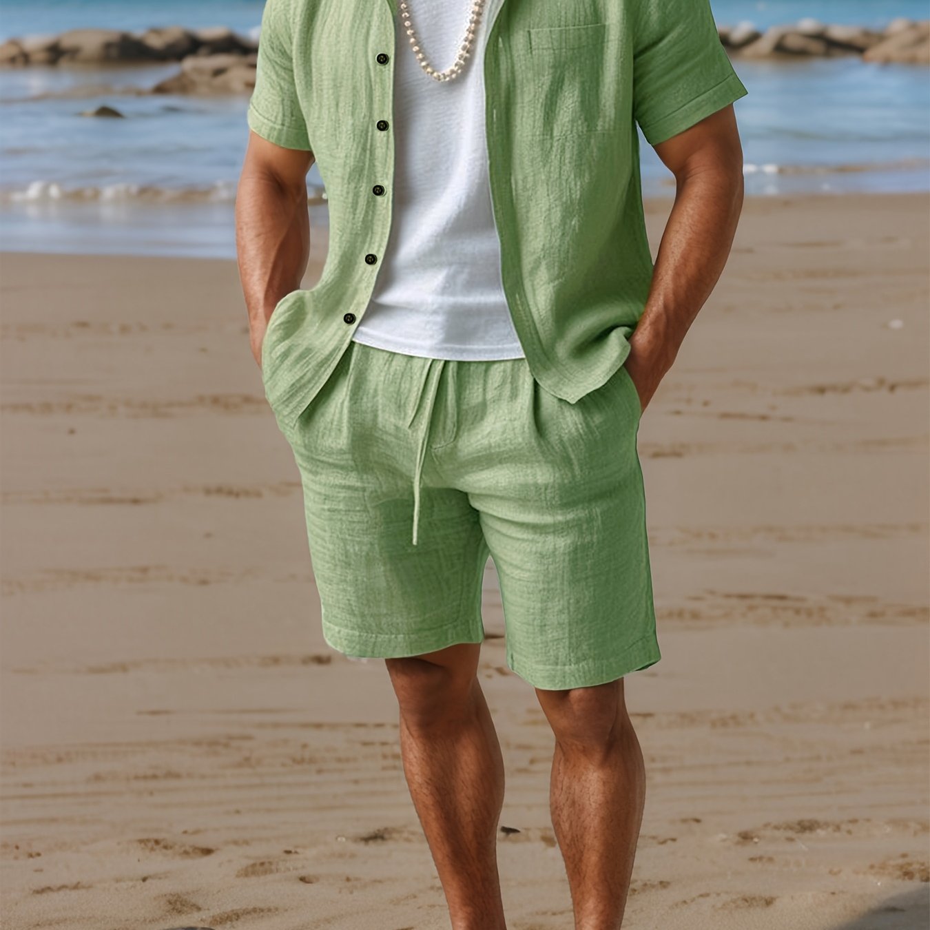 Men's Linen Shirt & Shorts Set – Regular Fit Short Sleeve Co-ord