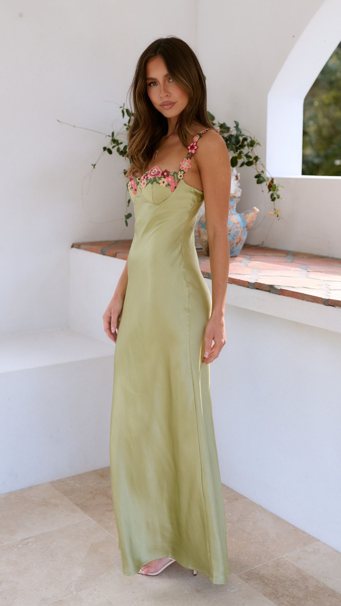 Women's Maxi Sun Dress Floral Bodice Embroidered Sleeveless Summer Casual