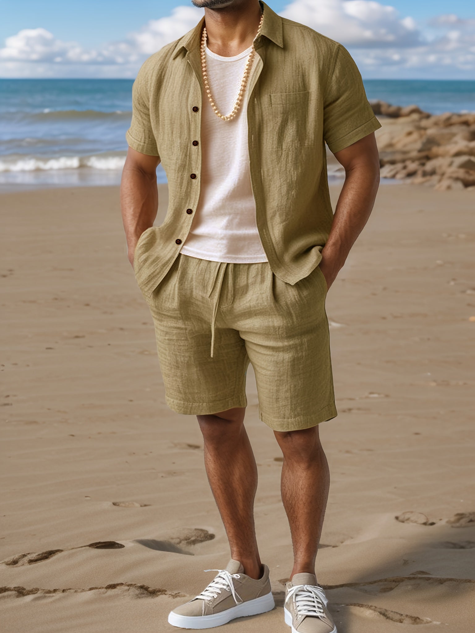 Men's Linen Shirt & Shorts Set – Regular Fit Short Sleeve Co-ord