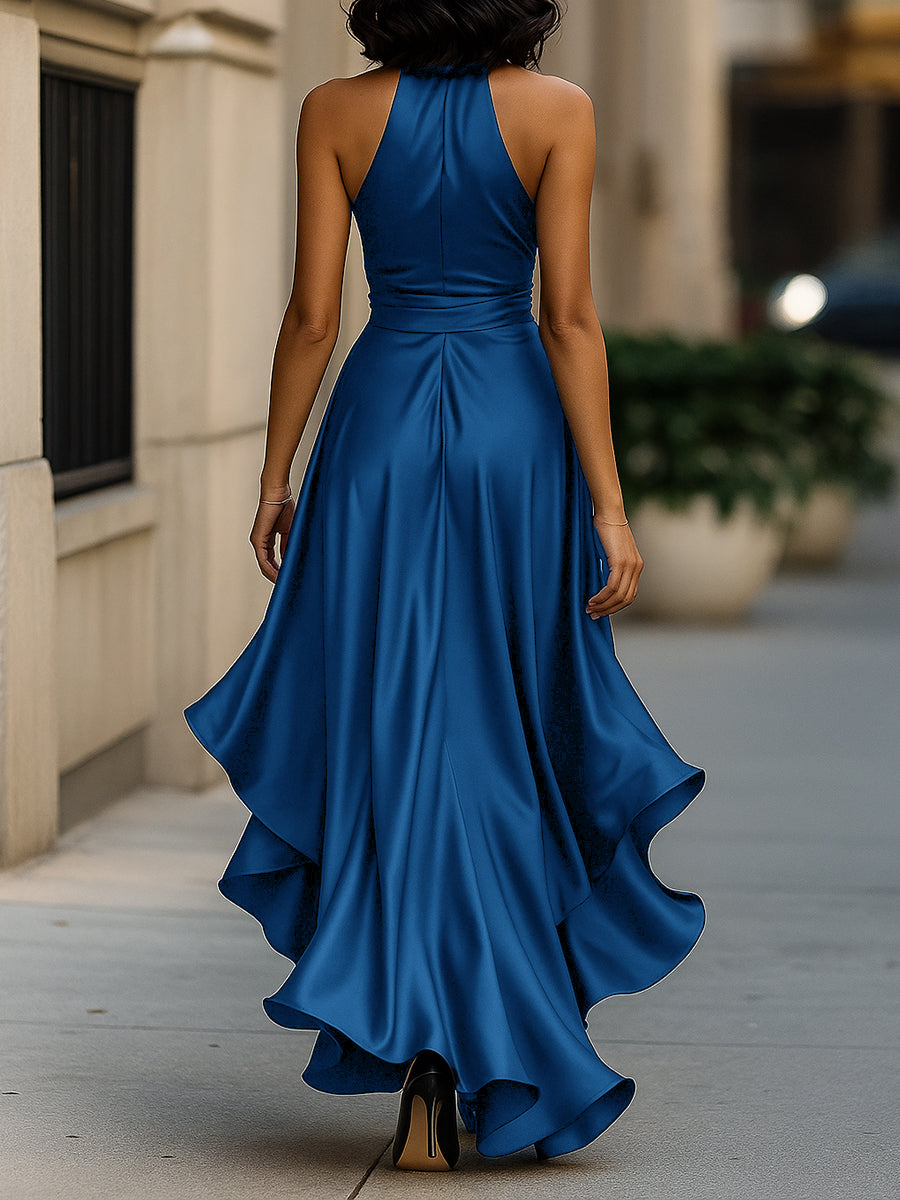 Women's Halter Maxi Dress Ruffle Hem