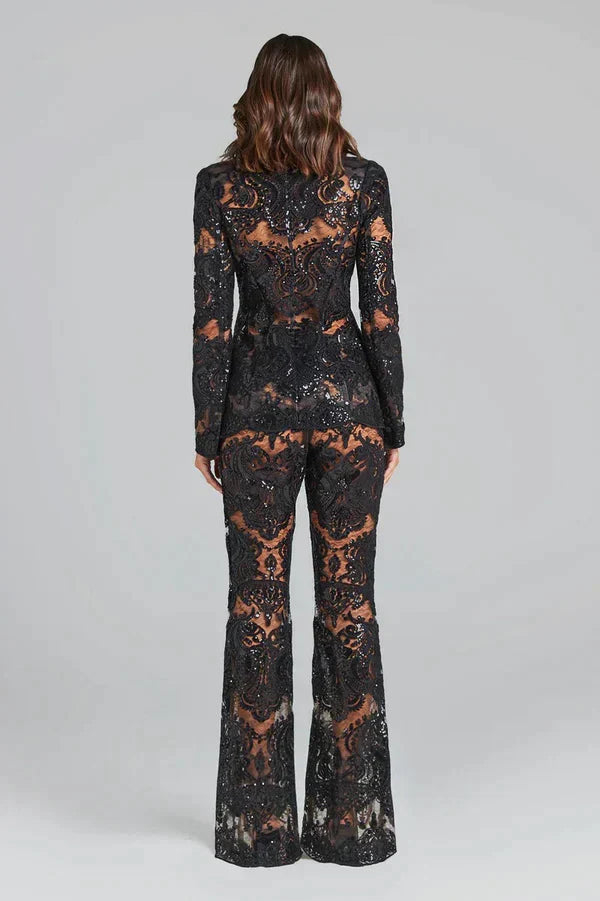 Women's Two-Piece Blazer Trousers Set | Sequin Detail