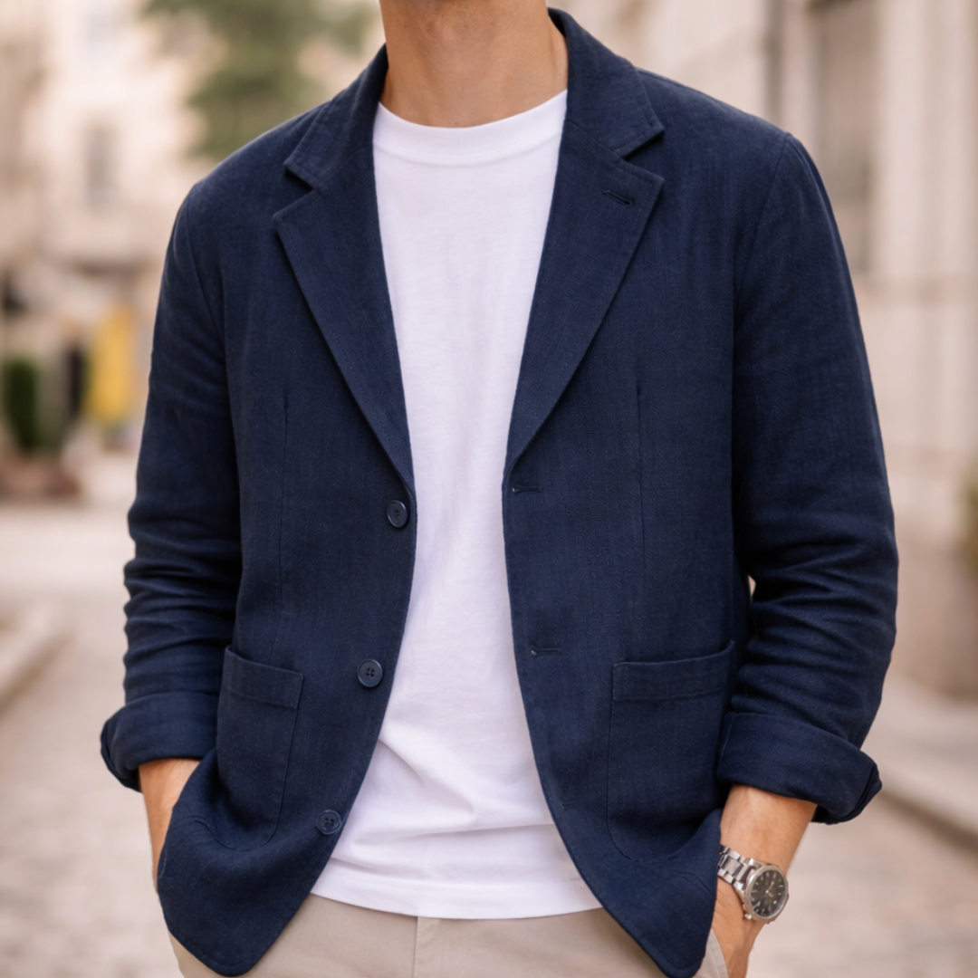 Men's Linen Blazer Lightweight Two Button Casual Jacket