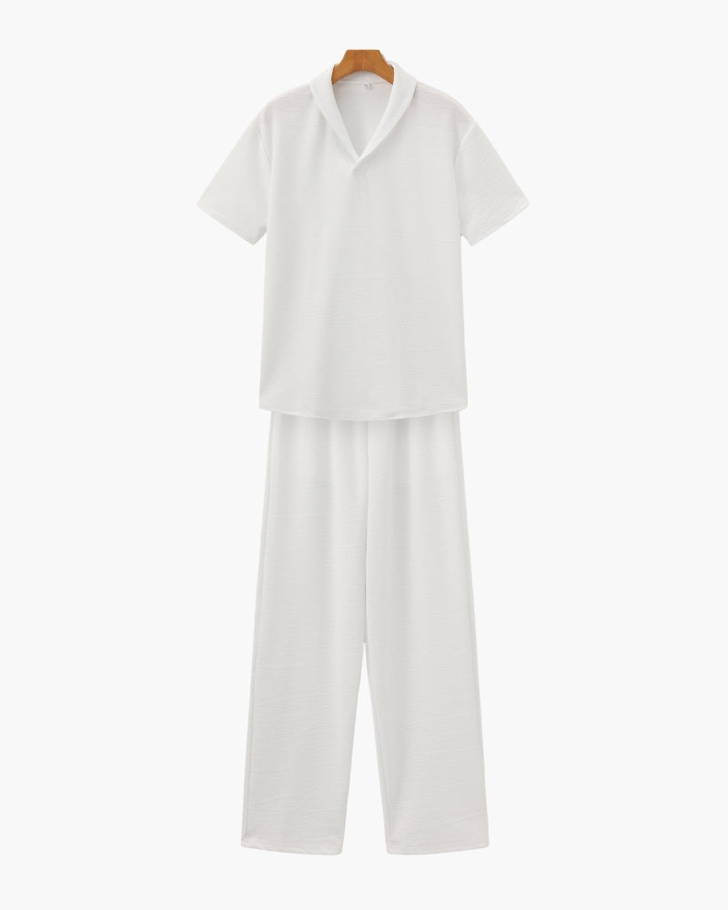 Men's Minimal Two Piece Set Polo Drawstring Pants Casual Outfit