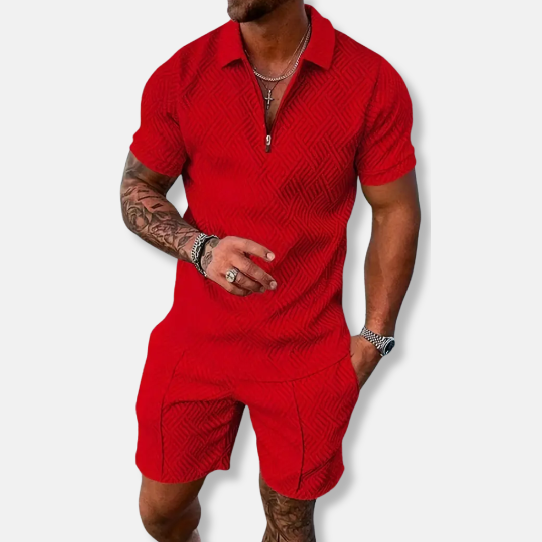 Men's Polo Set Slim Fit Zipper Casual Look Breathable Material