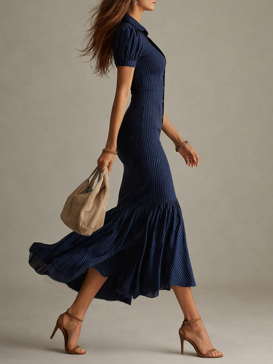 Women's Maxi Dress Slim-Fit Striped Mermaid Style
