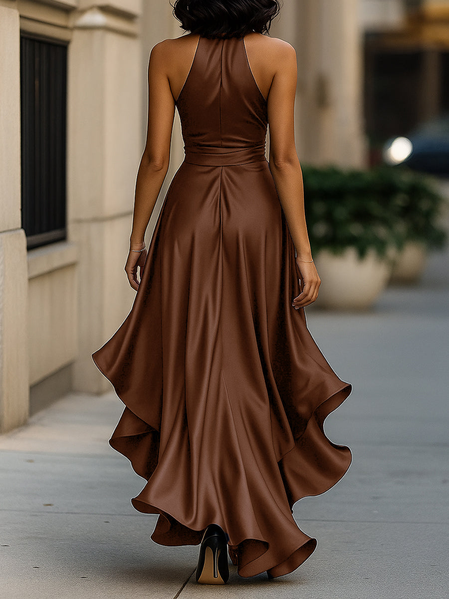 Women's Halter Maxi Dress Ruffle Hem