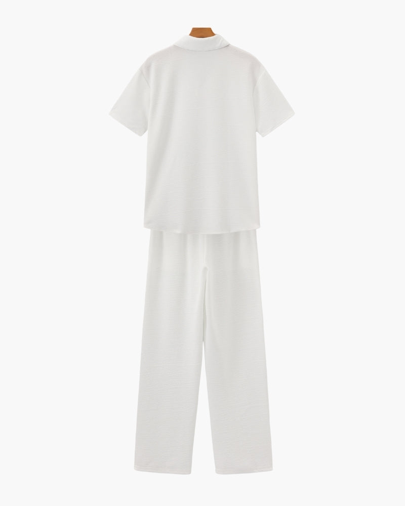 Men's Casual Short Sleeve V-Neck Shirt & Pants Two-Piece Set