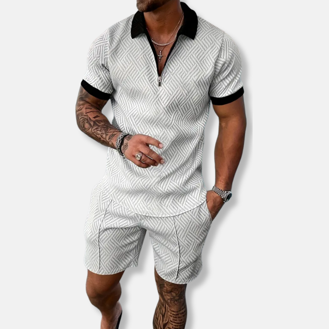 Men's Polo Set Slim Fit Zipper Casual Look Breathable Material