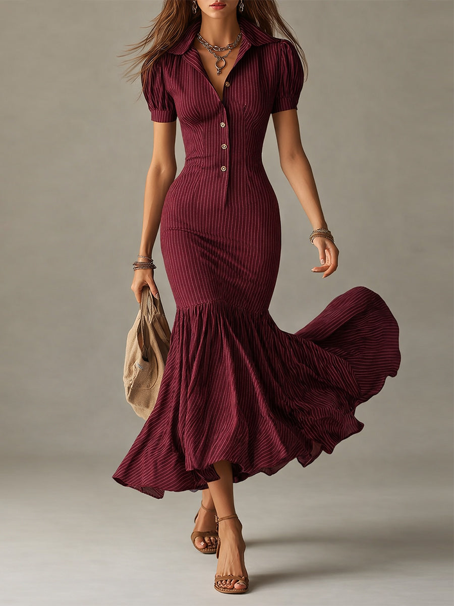 Women's Maxi Dress Slim-Fit Striped Mermaid Style