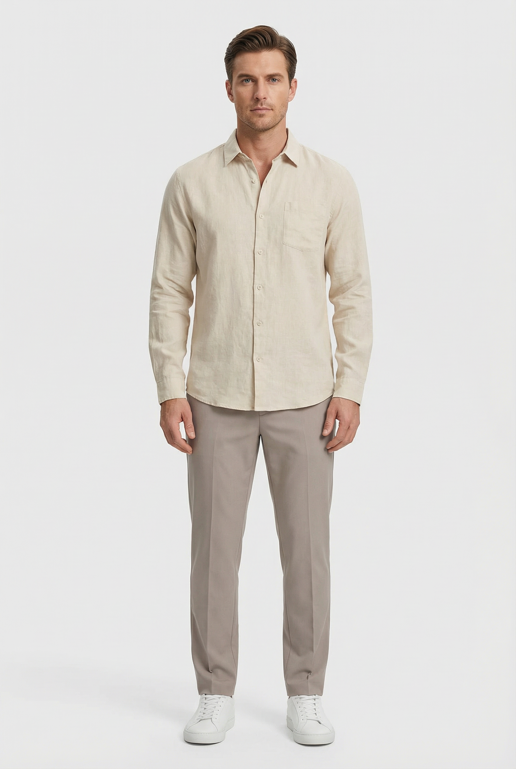 Men's Linen Shirt Lightweight Long Sleeve Relaxed Fit