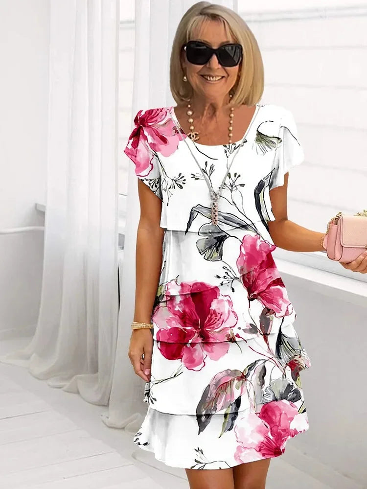 Women's Floral Ruffled Midi Dress – Sleeveless Casual Summer