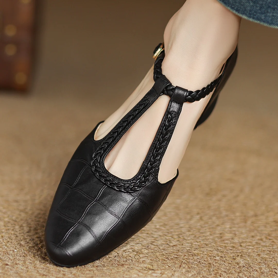Women's T-Strap Mary Jane Flats Pointed Toe Casual Footwear