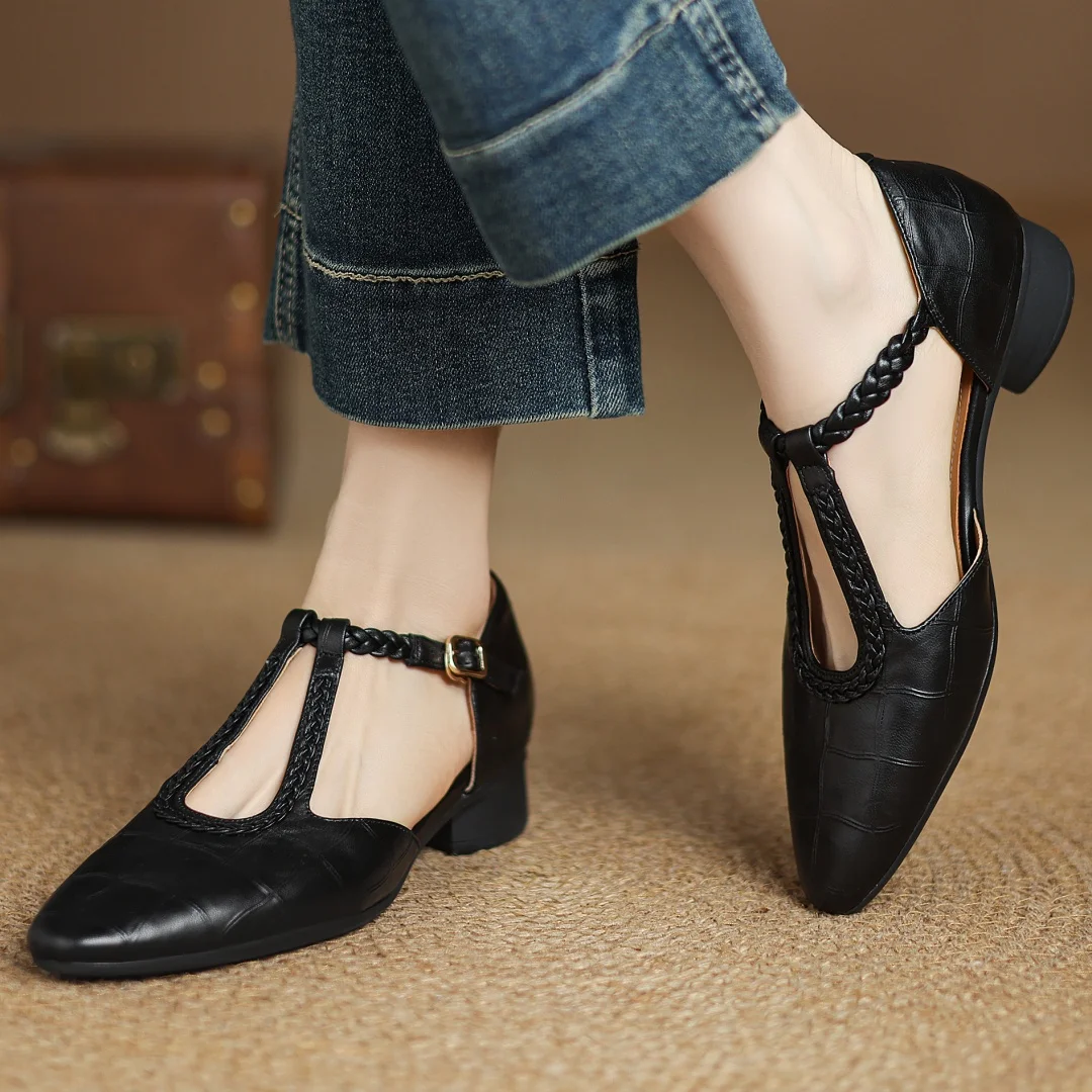 Women's T-Strap Mary Jane Flats Pointed Toe Casual Footwear