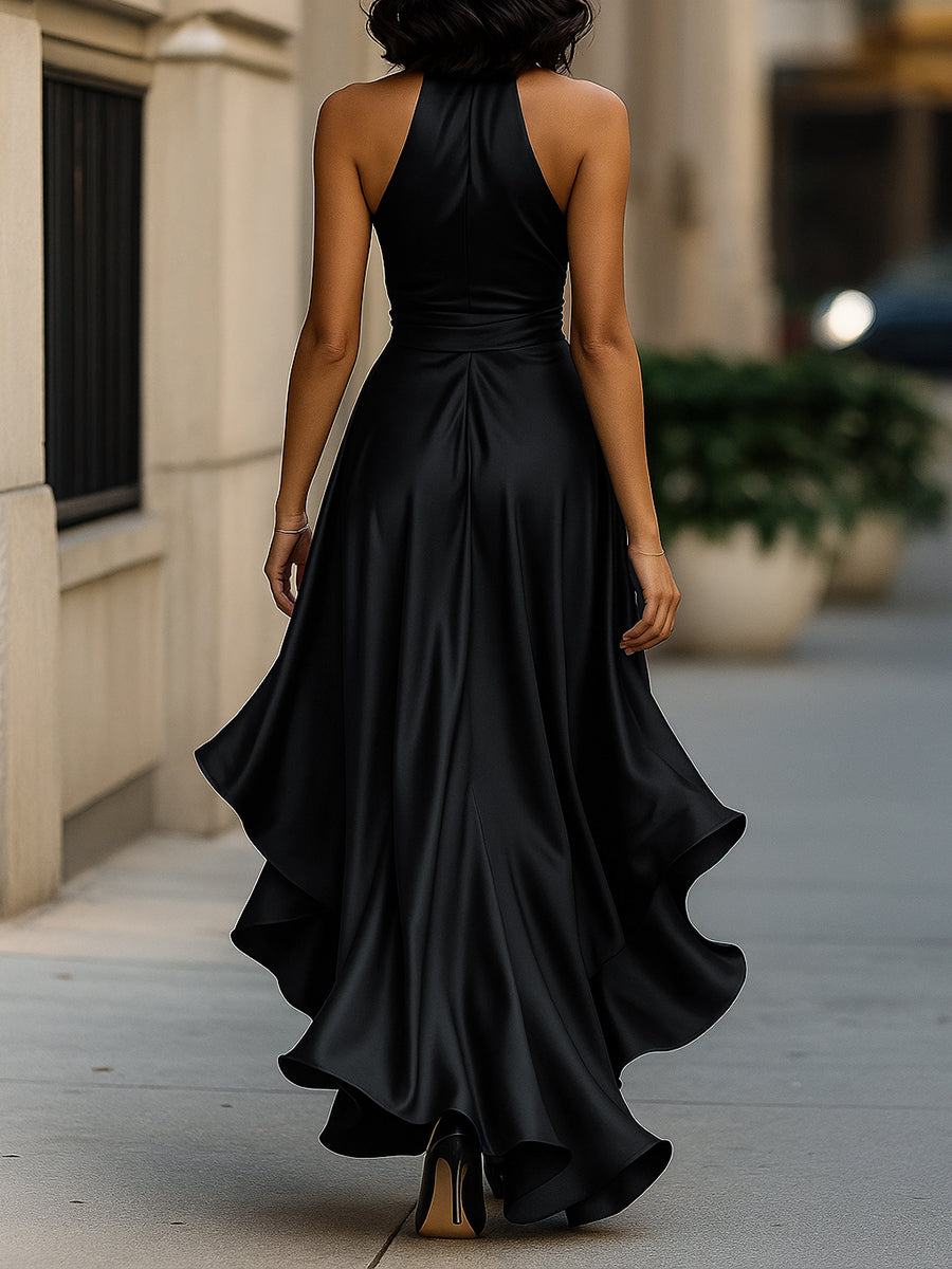 Women's Halter Maxi Dress Ruffle Hem