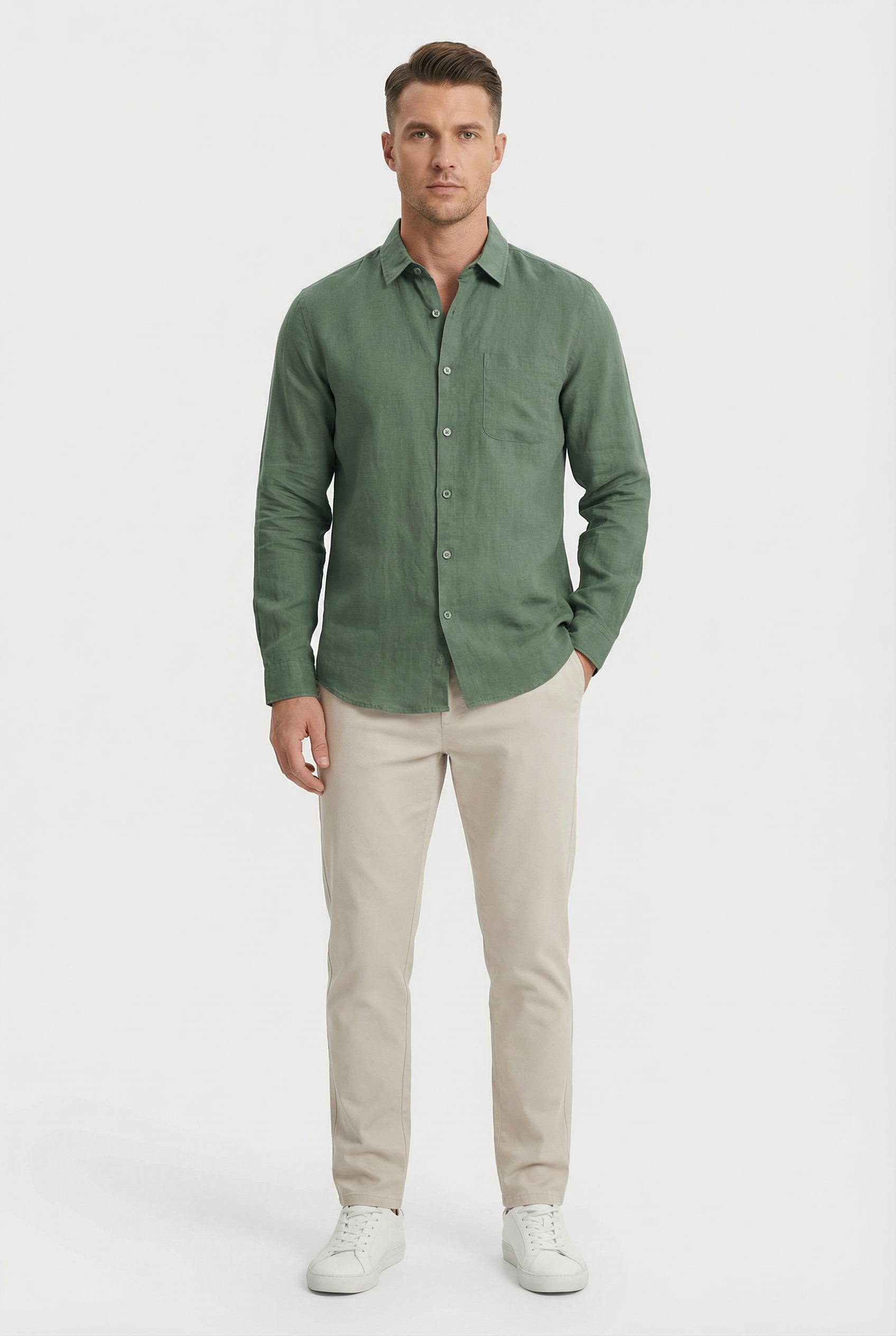 Men's Linen Shirt Lightweight Long Sleeve Relaxed Fit