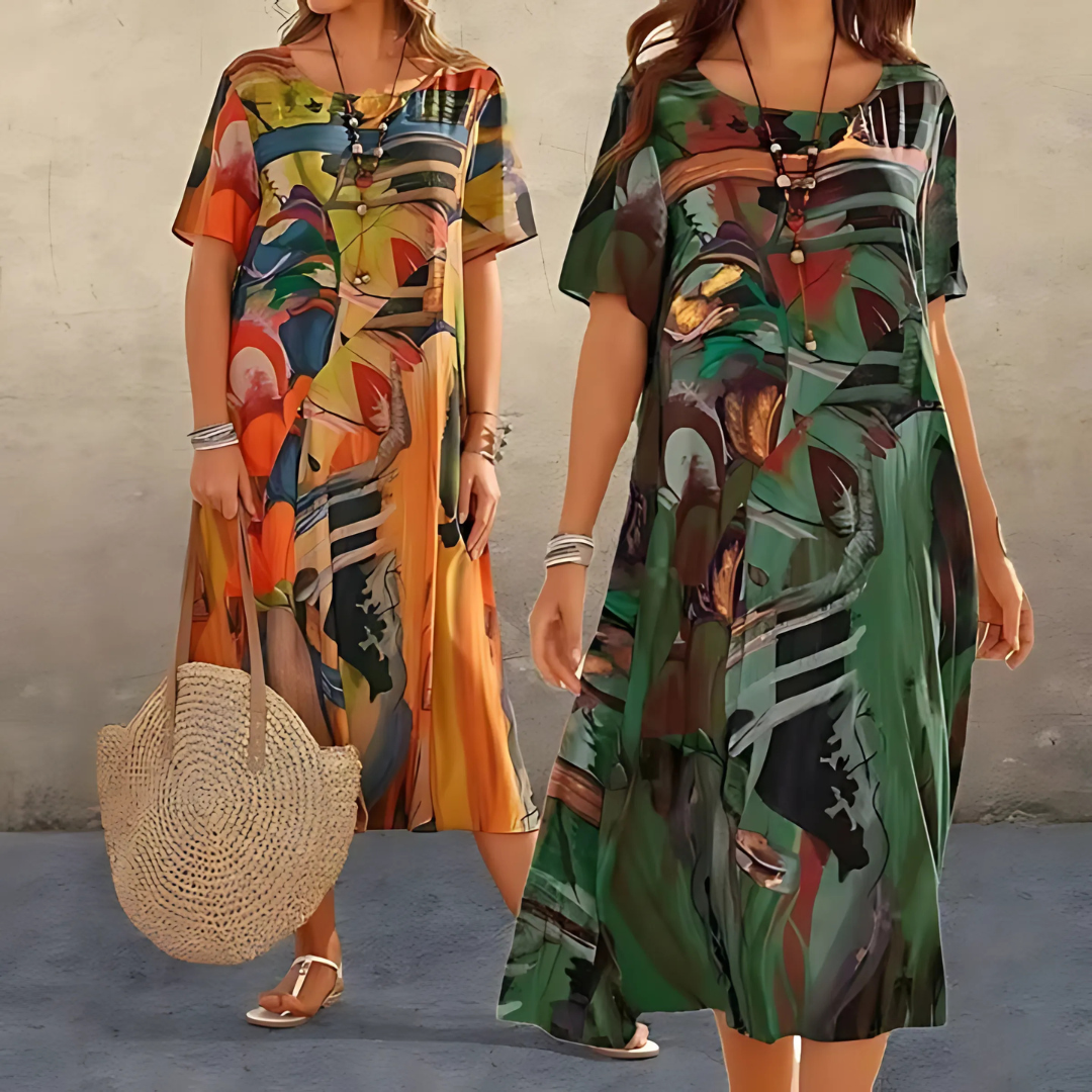 Women's Floral Dress Short Sleeve V-Neck Midi Casual Summer