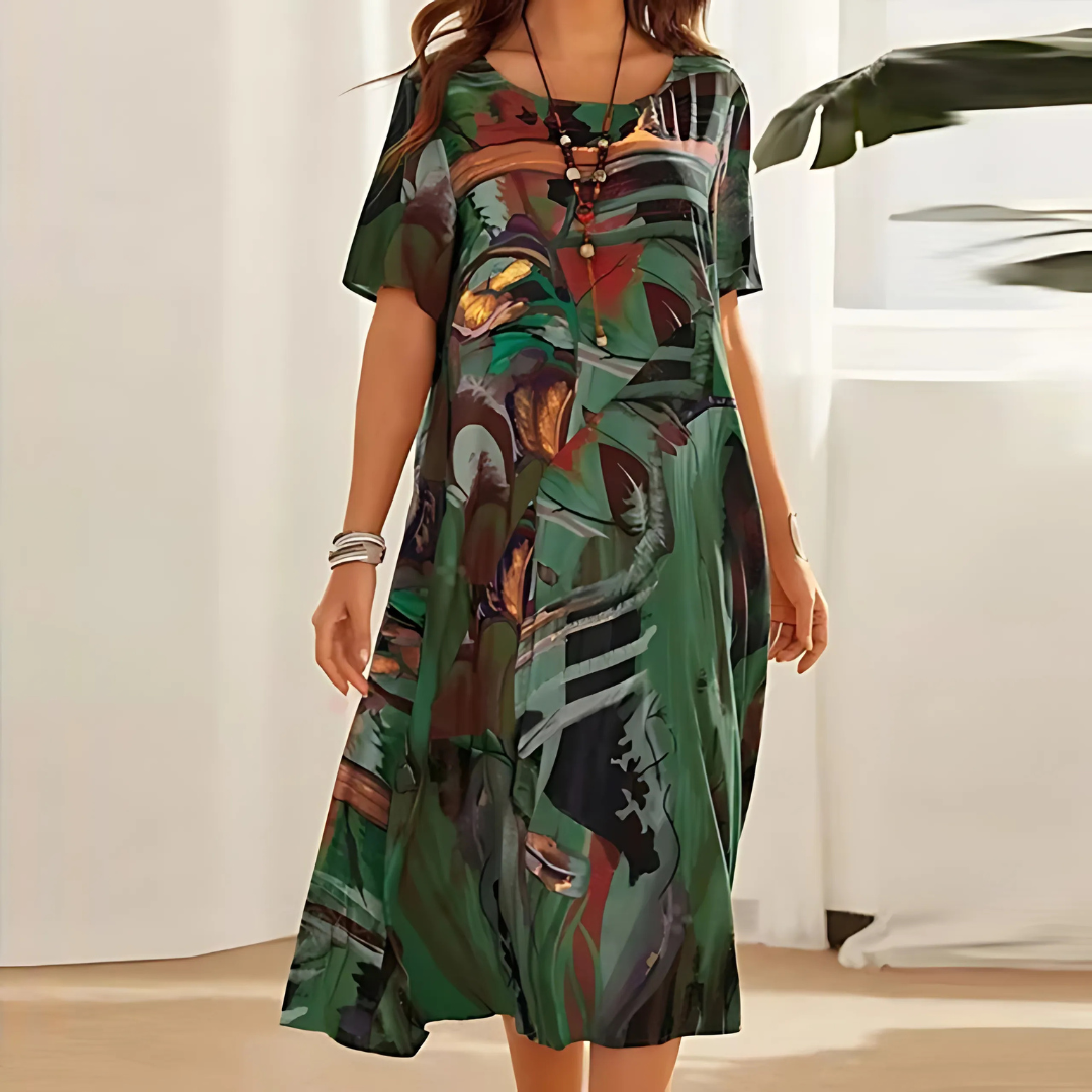 Women's Floral Dress Short Sleeve V-Neck Midi Casual Summer