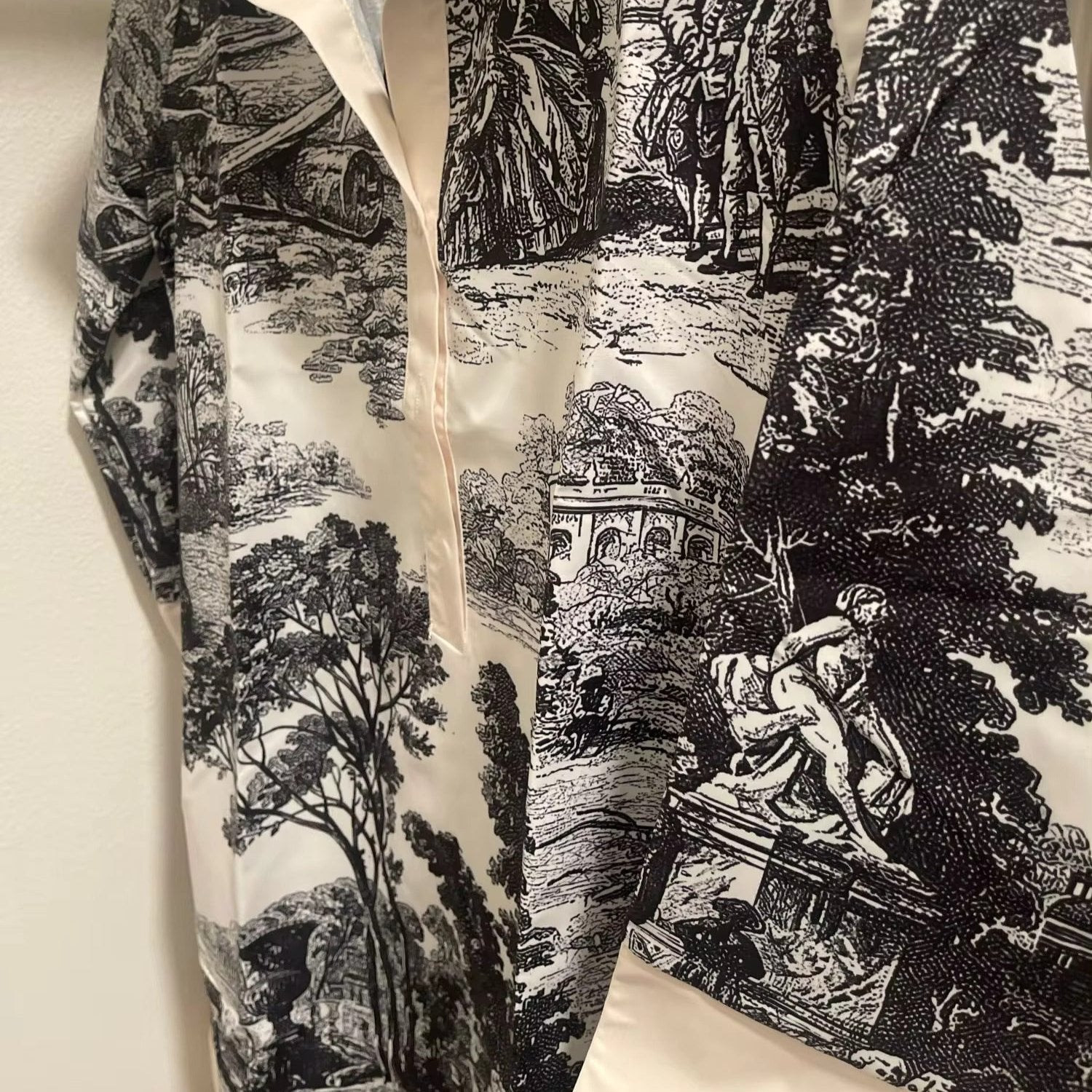 Women's Mini Tunic Dress Vintage Toile Print Short Sleeve
