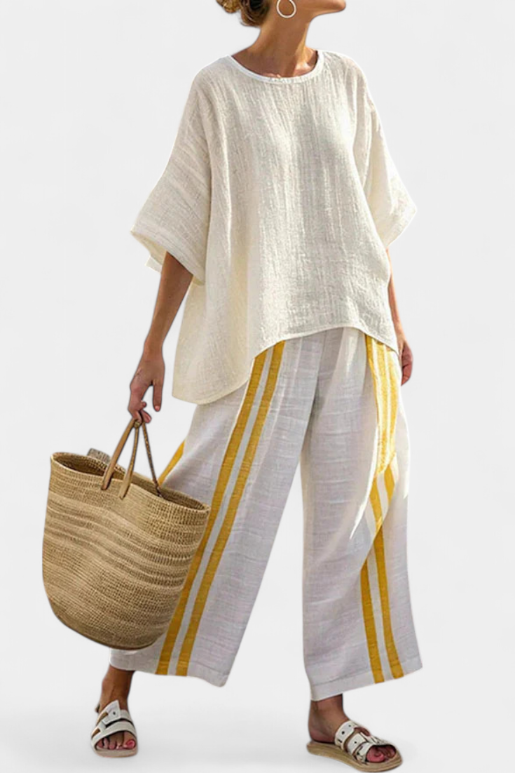Ava | Women's Striped Linen Top & Wide-Leg Pants 0