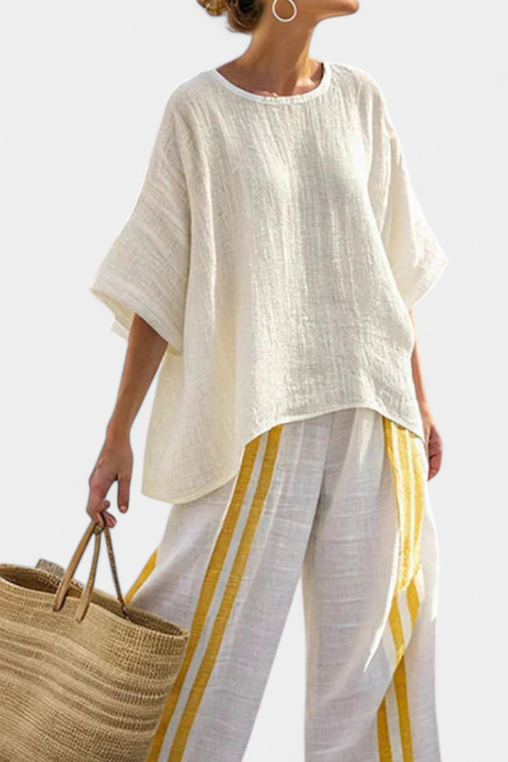 Ava | Women's Striped Linen Top & Wide-Leg Pants 1