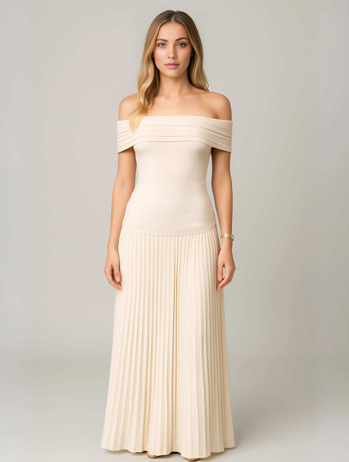 Bella | Women's Pleated Off-Shoulder Maxi Dress 0