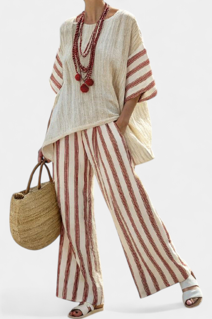 Brianna | Women's Plus Size Striped Blouse & Pants 0