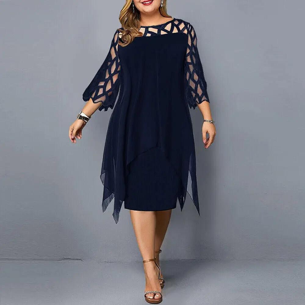 Women's Midi Dress V-Neck Long Sleeve Casual