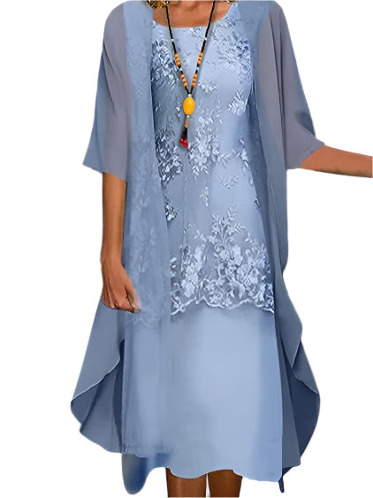 Clara | Women's Midi Dress with Sheer Sleeves 0