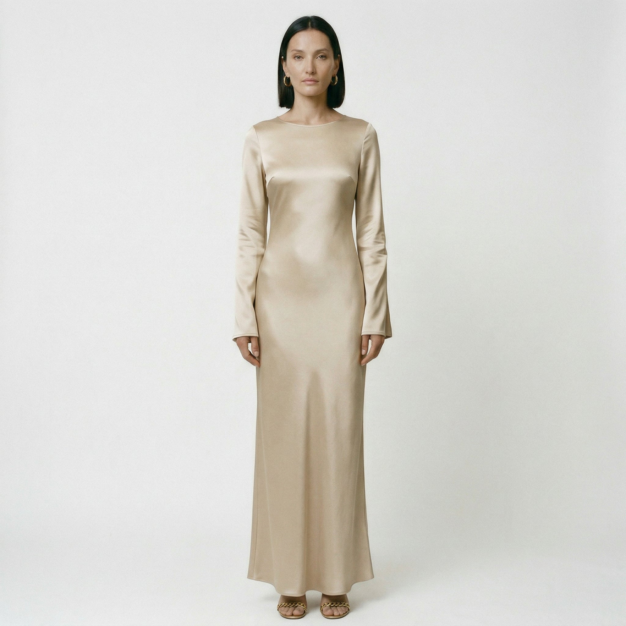 Women's Maxi Dress Long Sleeve Tie Waist Casual