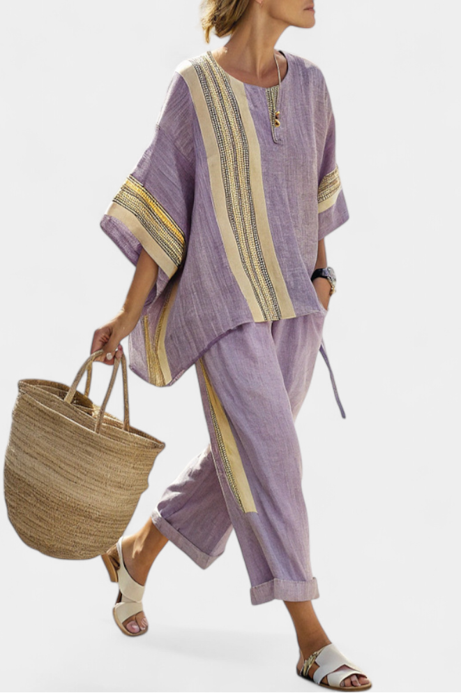 Ella | Women's Bamboo Linen Striped Outfit Set 1