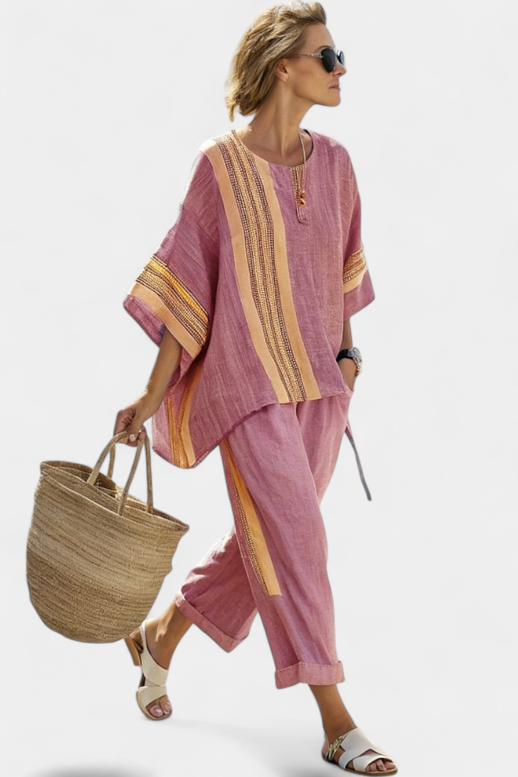 Ella | Women's Bamboo Linen Striped Outfit Set 6