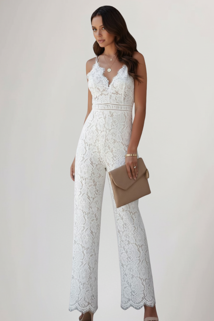 Ella | Women's Lace V-Neck Wide-Leg Jumpsuit 4