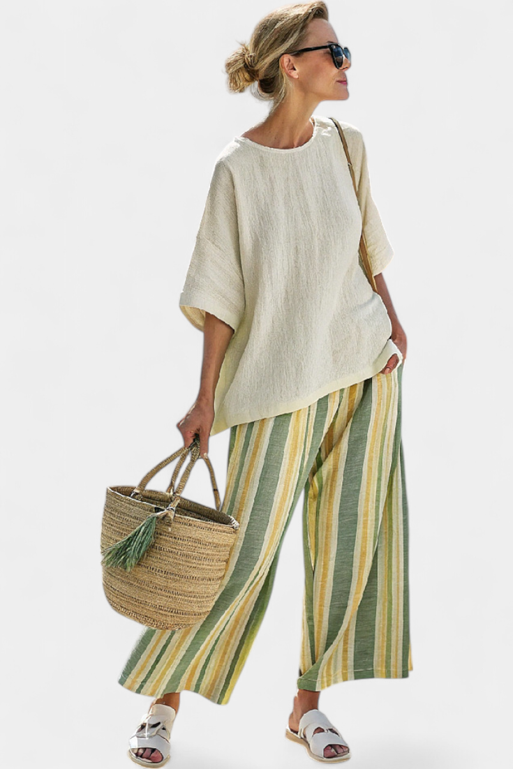 Ella | Women's Striped Linen Top and Pants Set 0