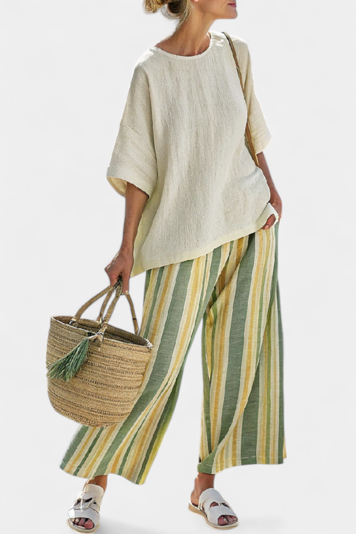 Ella | Women's Striped Linen Top and Pants Set 1