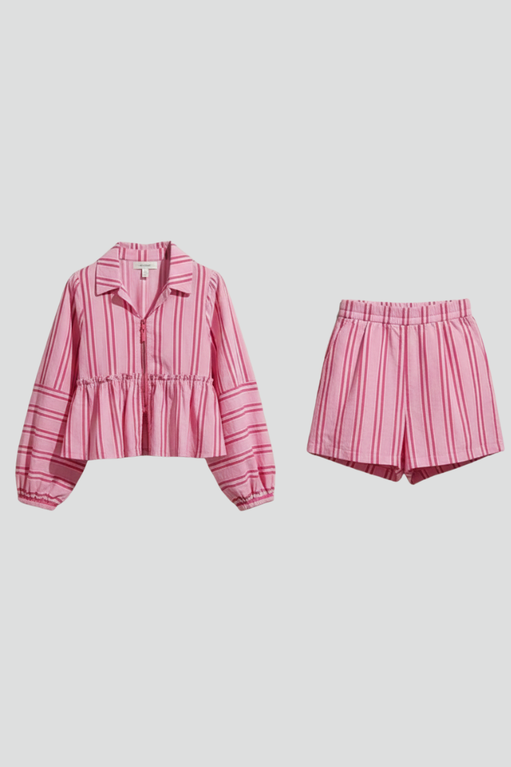 Ella | Women's Striped Long Sleeve Shorts Set 1