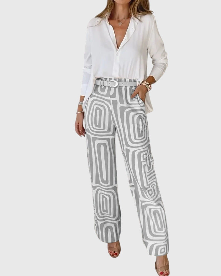 Ella | Women's Tailored Pants Set with Blouse and Belt 4