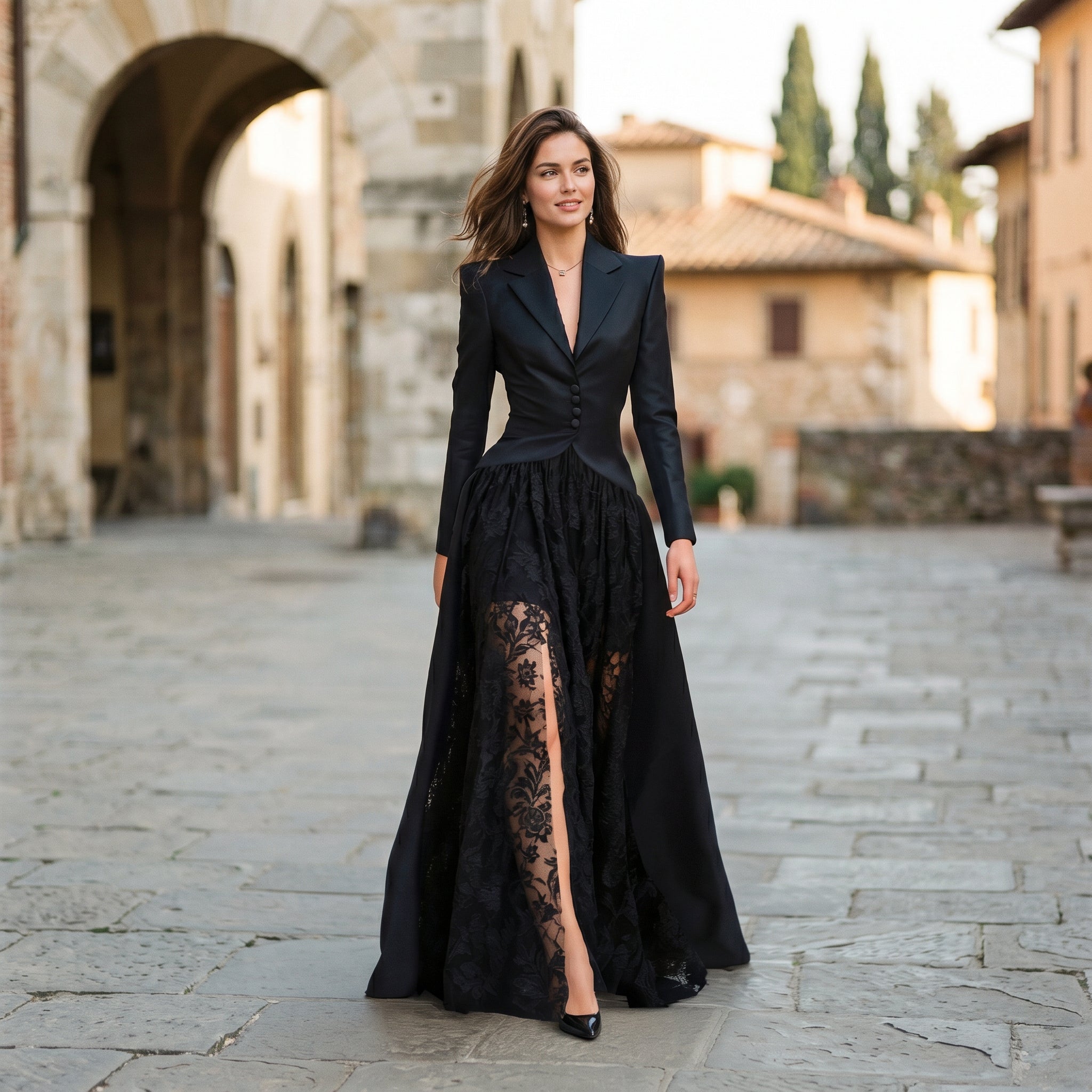 Women's Gown Set Tailored V-Neck Long Sleeve Formal Evening Events