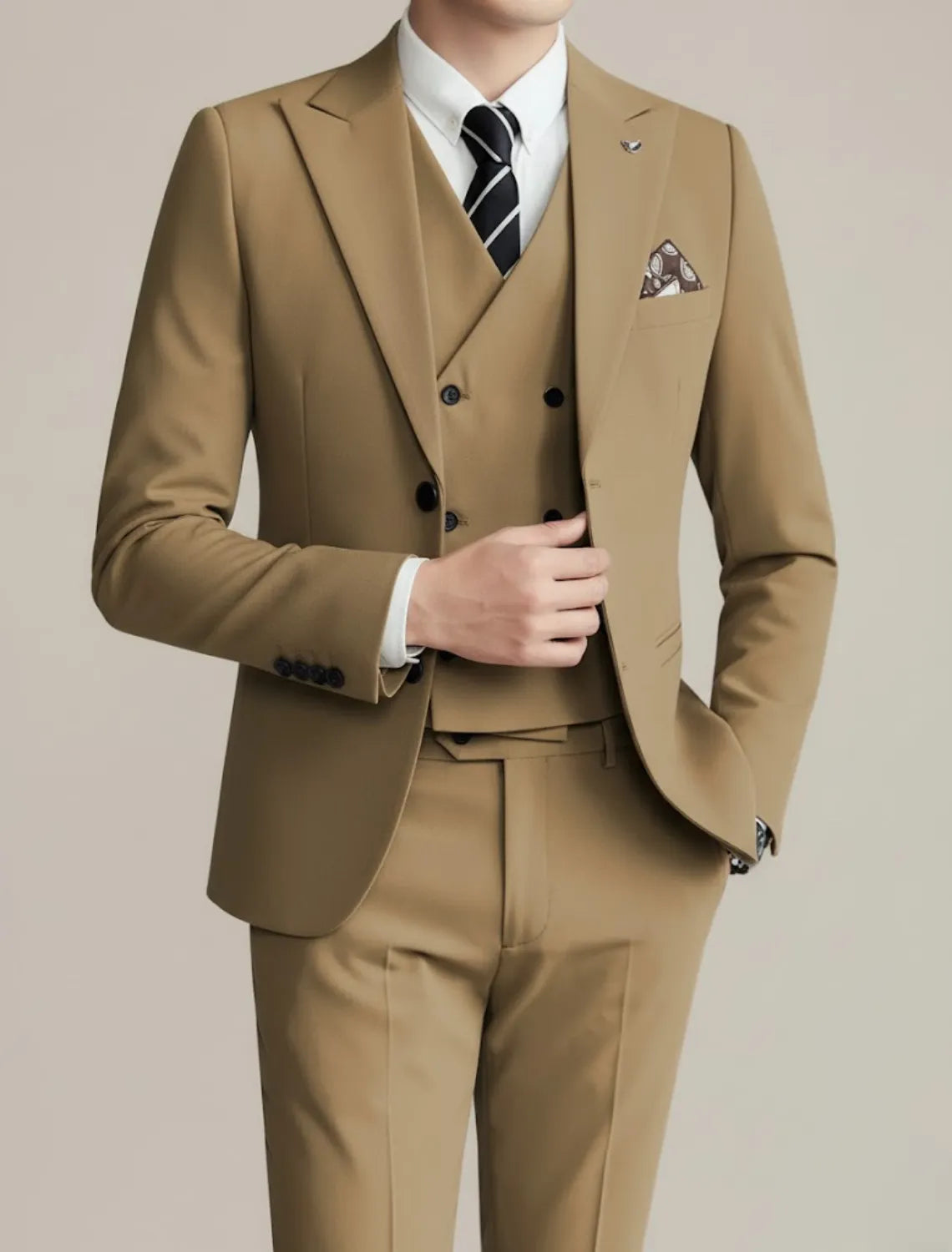 Men's Three-Piece Suit Black Formal Attire for Weddings Events