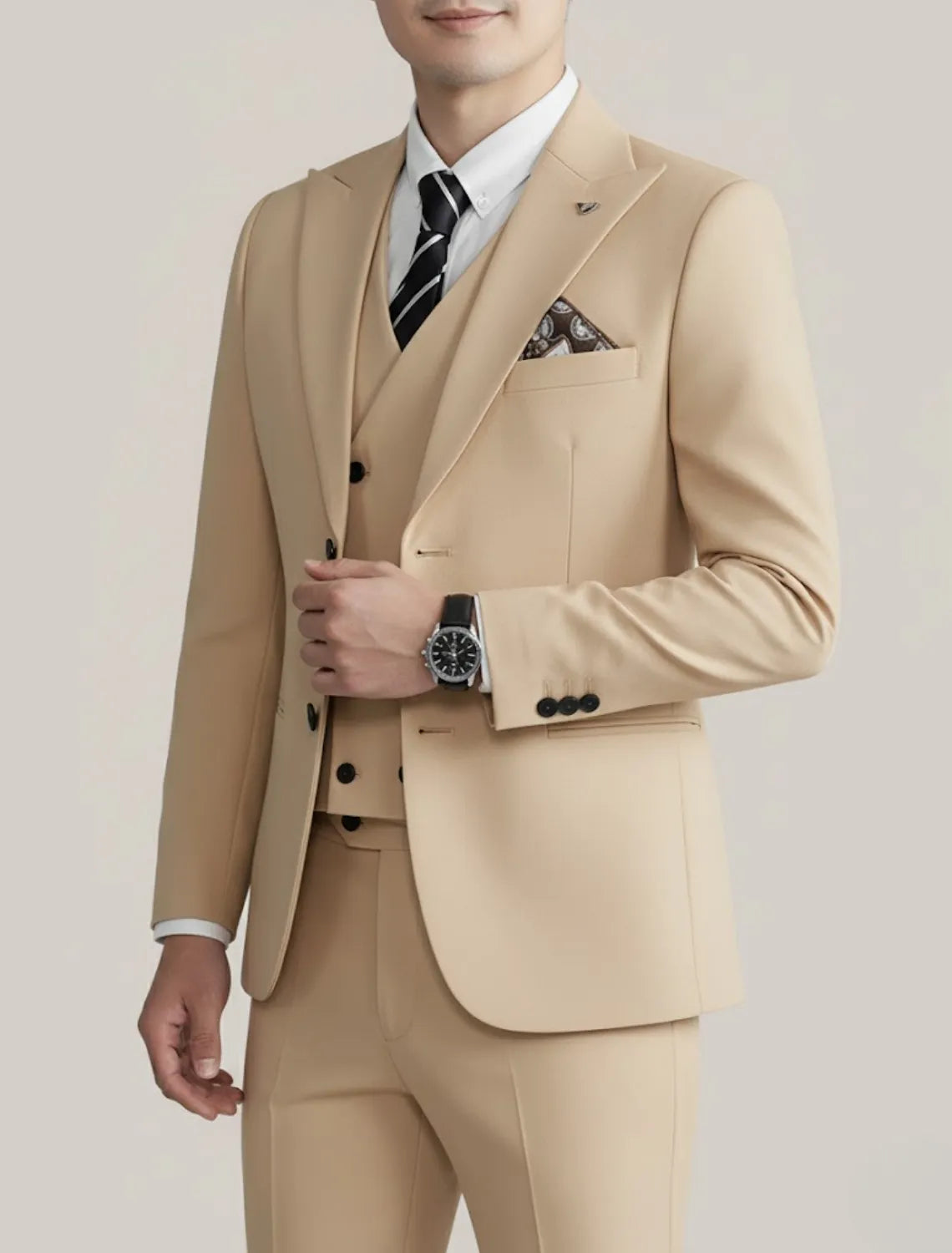 Men's Three-Piece Suit Black Formal Attire for Weddings Events
