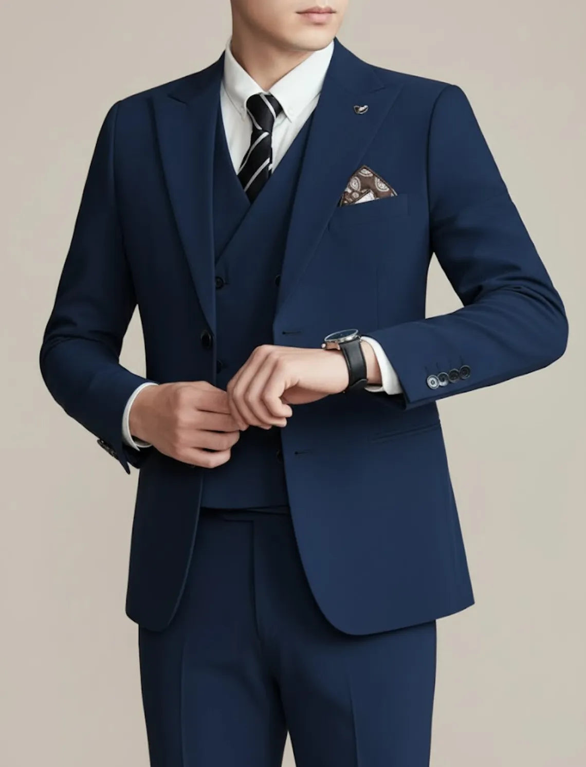 Men's Three-Piece Suit Black Formal Attire for Weddings Events