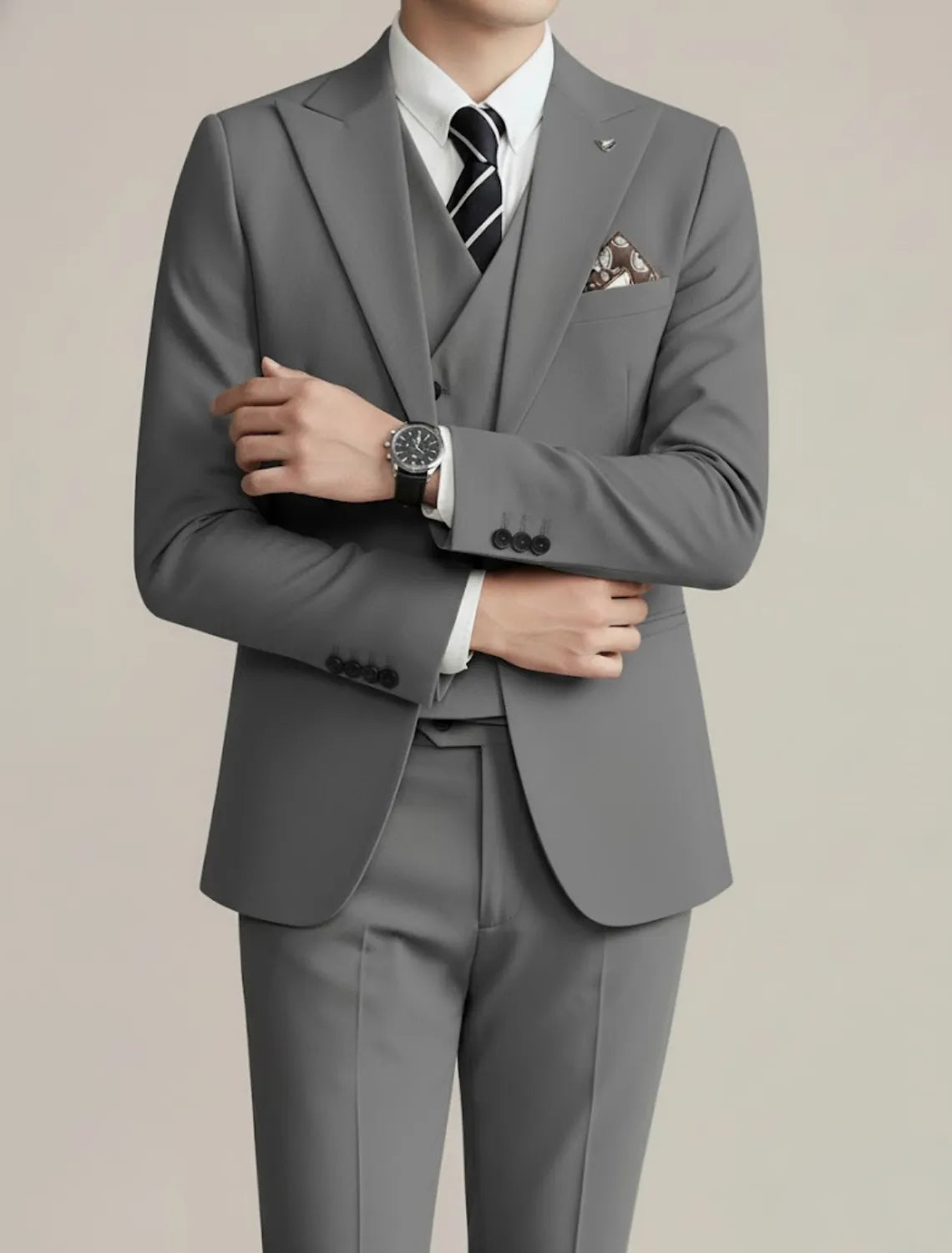 Men's Three-Piece Suit Black Formal Attire for Weddings Events