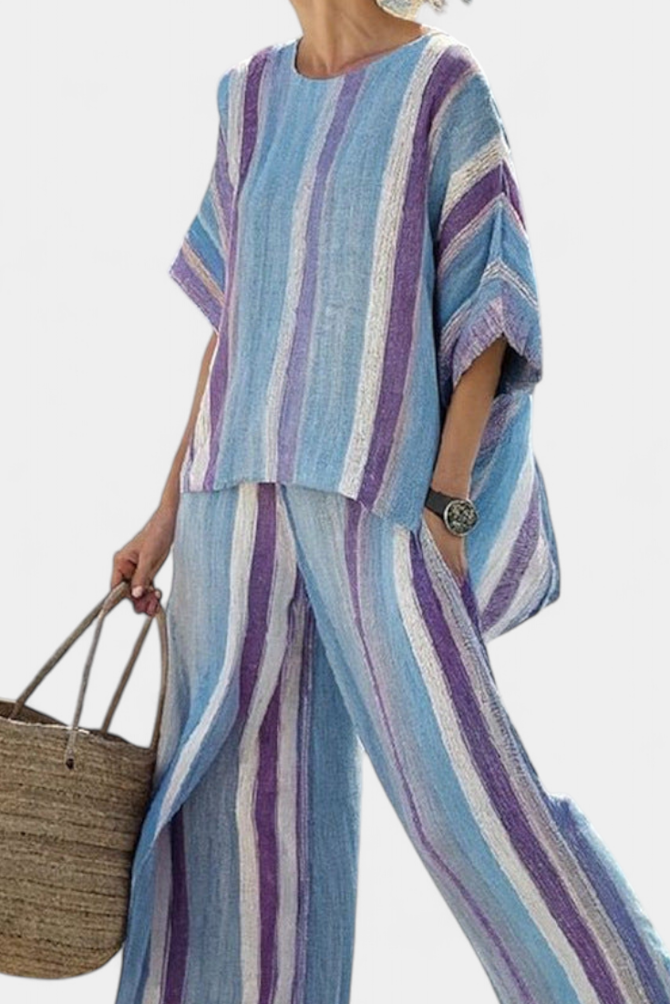 Fiona | Women's Elegant Flowy Blouse & Striped Pants 1
